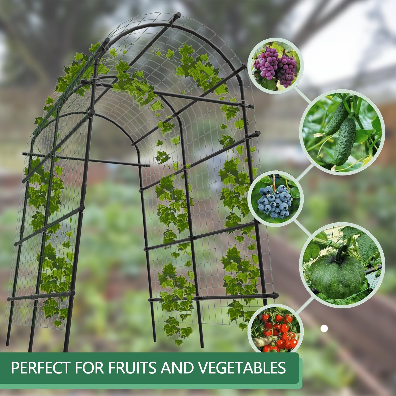 Garvee Garden Arch Trellis 7.5FT Extra Tall Stainless Steel Polyethylene-Coated Sturdy Netting Adjustable Width Outdoor Wedding Party Decor