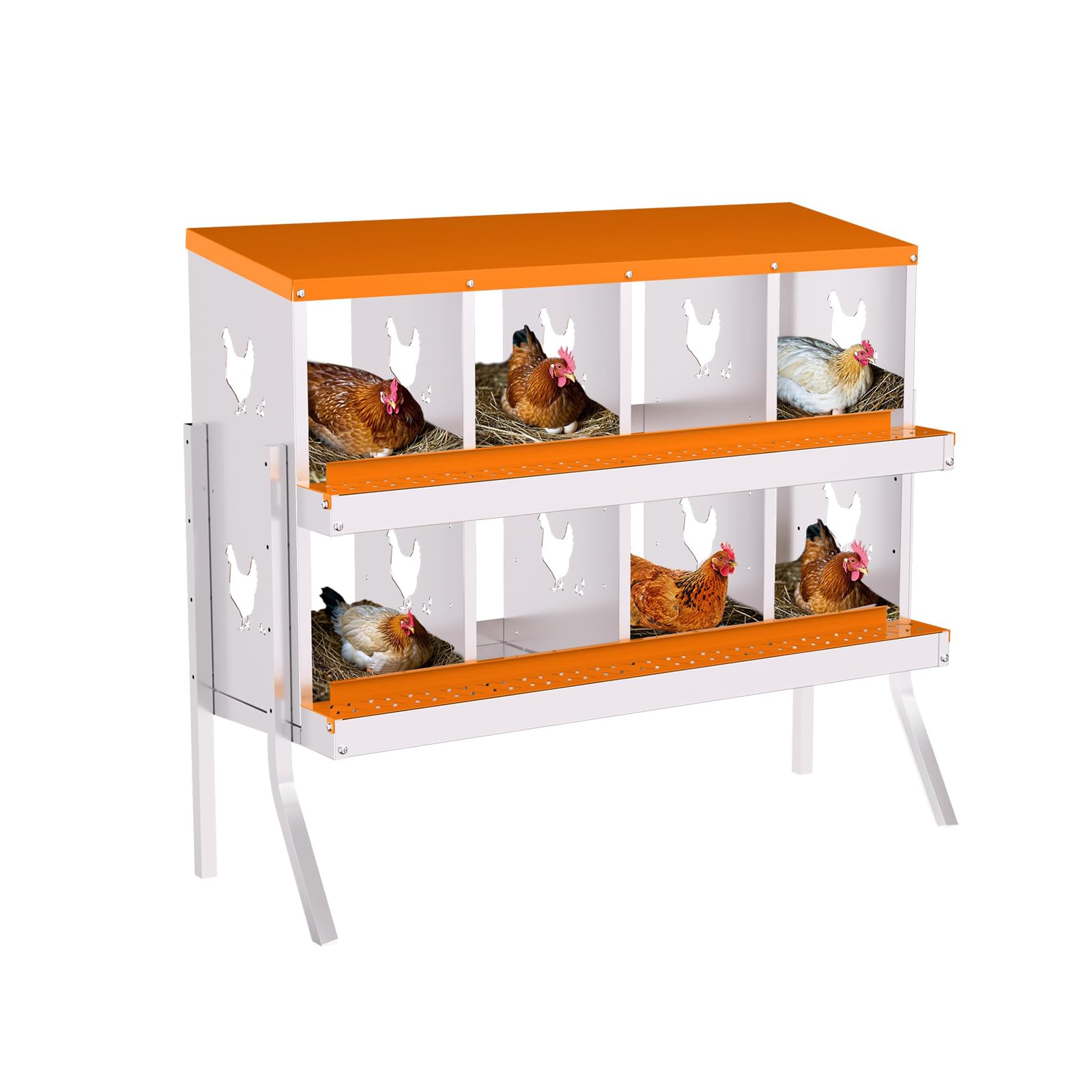 Garvee 8-Hole Bracket Legs Chicken Nesting Box Galvanized Steel Rustproof Automatic Egg Collection Ventilated Easy Install Wall or Freestanding for Chicken Coop Orange