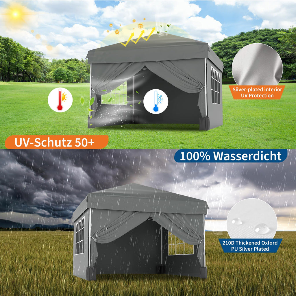 Garvee 10x10 Pop Up Canopy Tent Waterproof Portable with Full Truss Frame, UPF 50+ Fabric, Adjustable Height, Sandbags & Stakes for Camping & Beach
