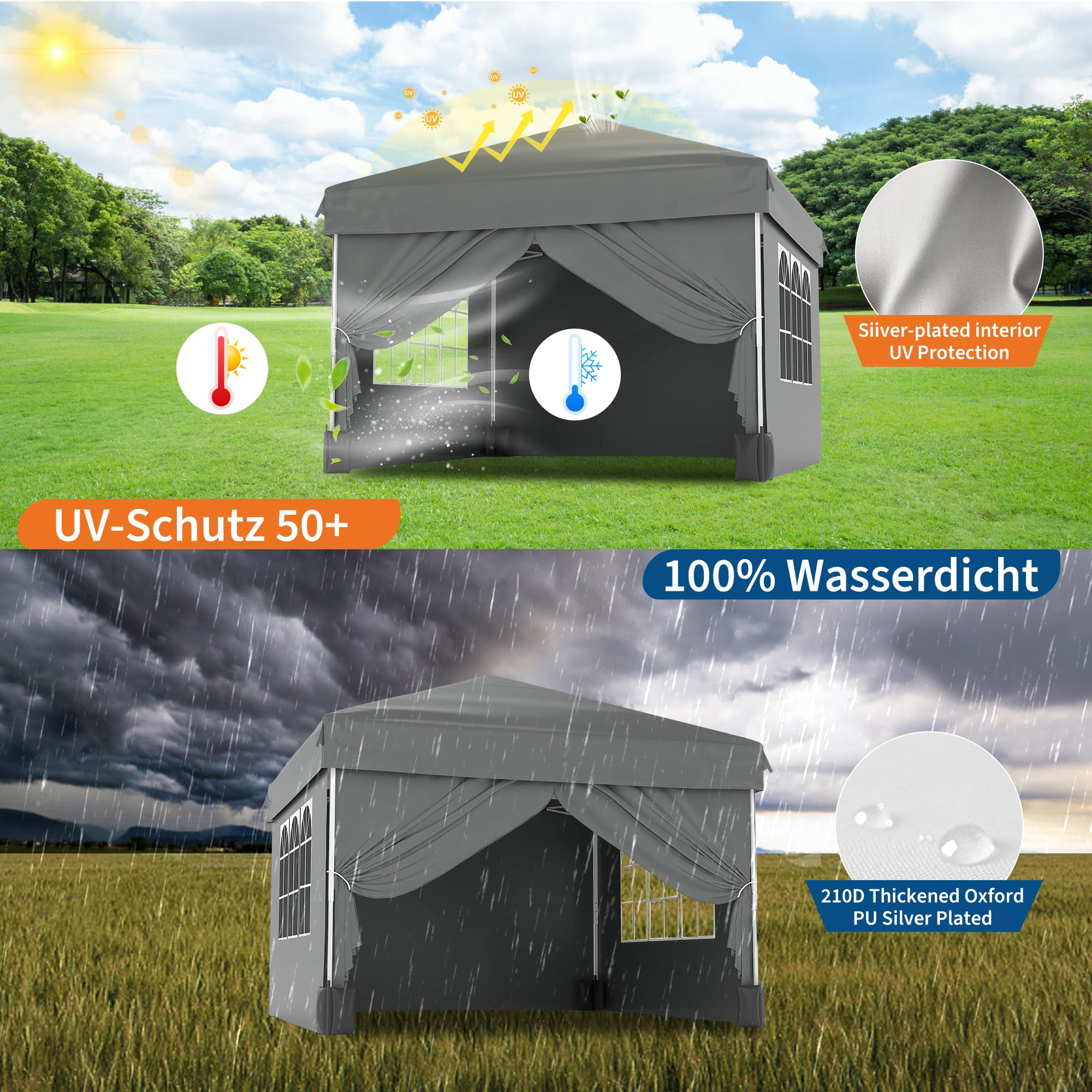 Garvee 10x10 Pop Up Canopy Tent Waterproof Portable with Full Truss Frame, UPF 50+ Fabric, Adjustable Height, Sandbags & Stakes for Camping & Beach