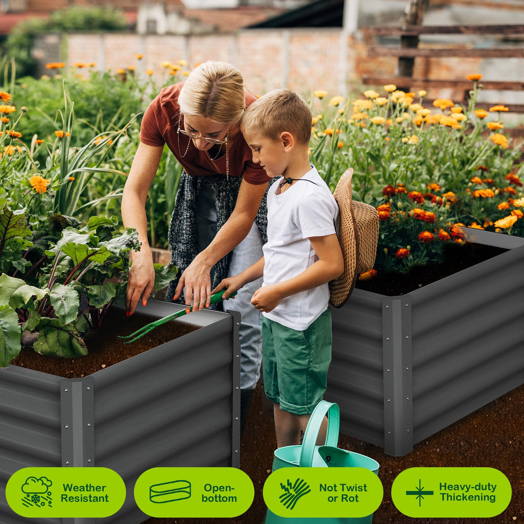 Garvee Raised Garden Bed Set of 2 6x3x1.5FT Galvanized Metal Durable Stability Open Base Safety Edge Dark Gray for Patios Yards Gardens