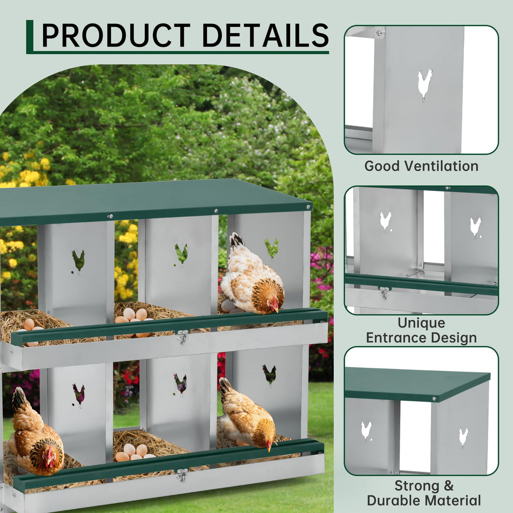 Garvee Chicken Nesting Box 8 Holes Heavy Duty Galvanized Steel Two-Tier Egg Collection Manual Included for Chicken Coop