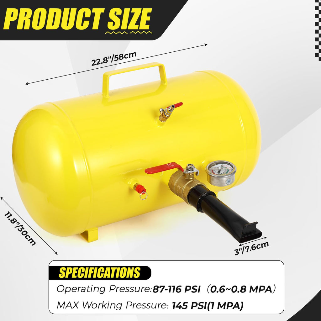 Garvee 10 Gallon Air Tire Bead Seater, Tire Bead Blaster w/Pressure Gauge & Handle, 145PSI Tire Burst Inflation Sealer Seater, Blaster Tool Seating Tire Inflator Car Truck ATV Tank