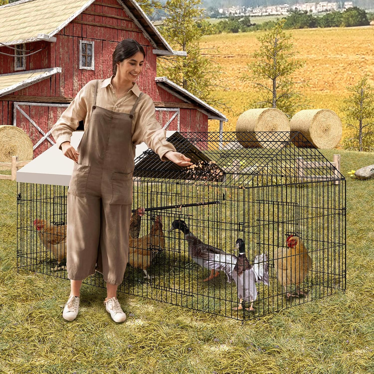 Garvee Chicken Coop 86 in ×40 in Chicken Runs for Yard with Cover Outdoor Metal Chicken Coop for Small Animals Duck Rabbit Hen