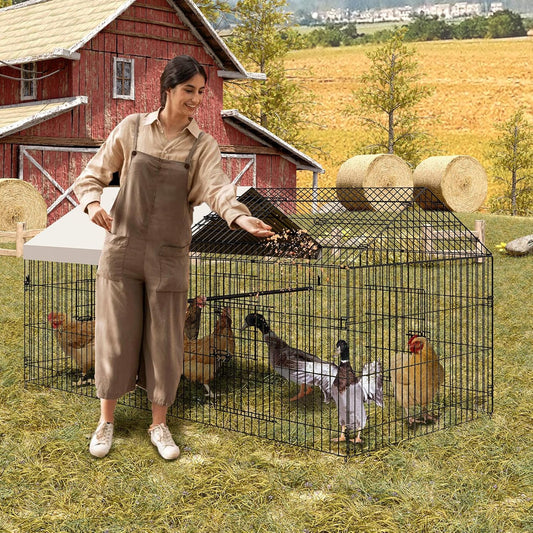 Garvee Chicken Coop 86 in ×40 in Chicken Runs for Yard with Cover Outdoor Metal Chicken Coop for Small Animals Duck Rabbit Hen