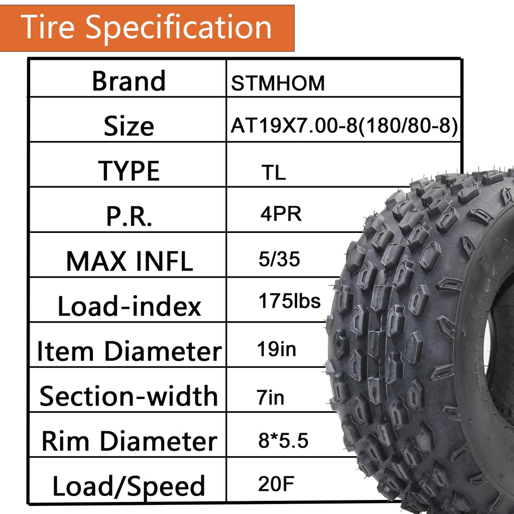 Garvee Set of 2 19x7-8 ATV UTV Mini Bike Tires Tubeless 4PR Sport-Racing Durable Rubber Aggressive Tread Off-Road