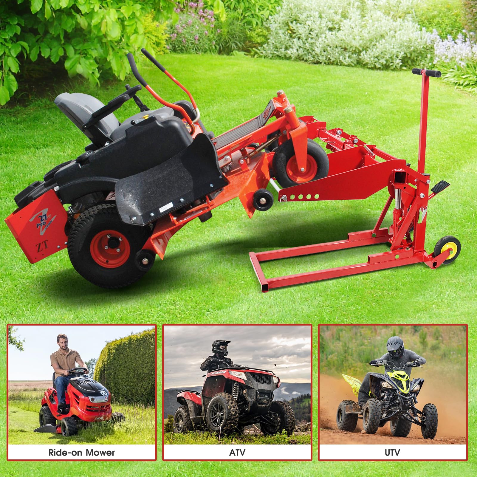 Garvee Lawn Mower Lift Jack 550lbs Capacity High Lift 29.1in Durable Steel Safety Lock Wheels for Garden Tractors Maintenance