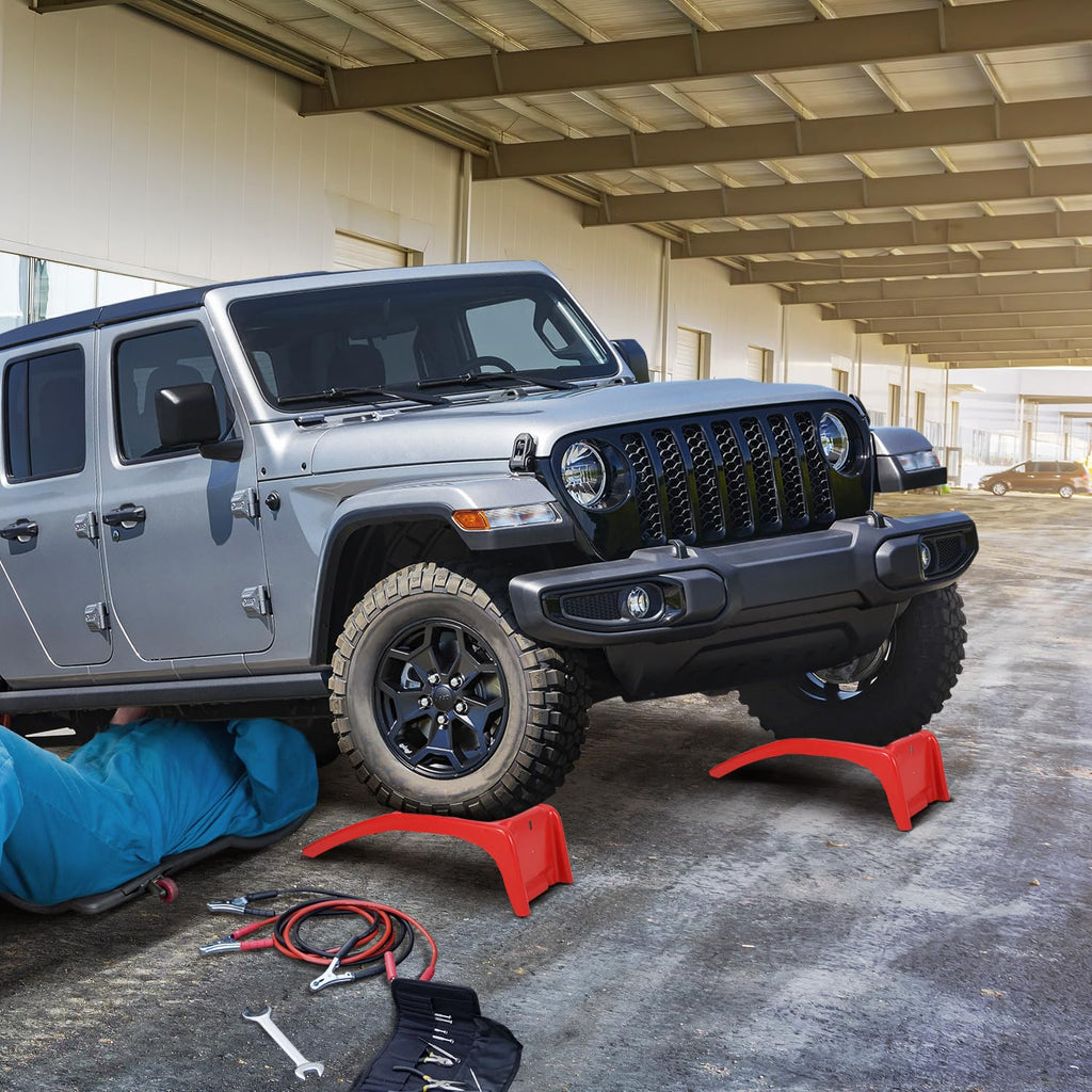 Garvee 8" Capacity 8000 LBS Solid Steel Car Ramp Set, Heavy Duty Support, Superior Traction, Powder Coated Steel, Low-Profile Design, 8" Lift Height, Home Garage Use
