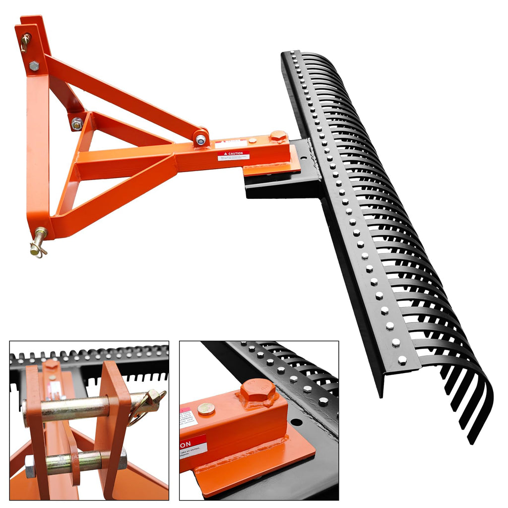 Garvee 6 FT Landscape Rake for Tractors with 36 Steel Tines, 3-Point Connector, Rust-Resistant Steel, Fits Cat 1/2, Yard & Farm Use