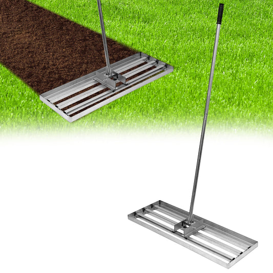 Garvee lawn leveling rake with adjustable steel handle 30”x10”,Durable metal construction for soil grading & yard care. Perfect for gardens & lawns