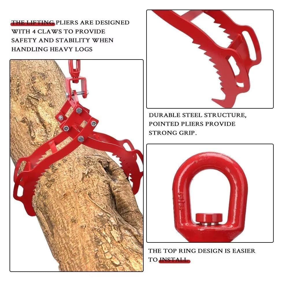 Garvee 32 Inch Log Lifting Tongs Heavy Duty Steel Grapple with 4 Claws, Corrosion Resistant, Orange, Industrial Use