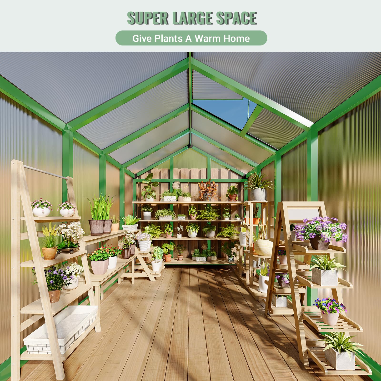 Garvee 6x6 FT Walk-In Greenhouse with Heavy Duty Aluminum Frame & PET Panels, Drainage System and Easy Assembly, Outdoor Green House for Backyard Garden Planting, Patio, Lawn