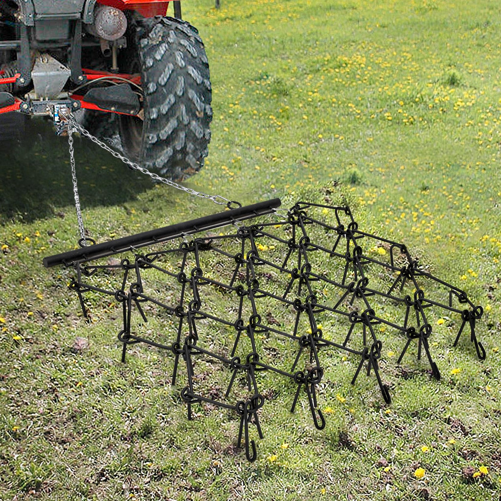 Garvee Heavy Duty Drag Harrow 5x4.5 FT Q235 Steel Thick Tines Adjustable Tow Bar Powder Coated Black for ATV UTV Lawn Tractors Farm Landscaping