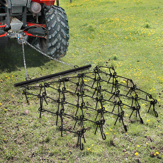 Garvee Drag Harrow 4x4 Ft Q235 Steel Mesh 0.5 Inch Thick Tines Adjustable Tow Bar Foldable Heavy Duty for Lawn Tractor ATV UTV Farm Garden
