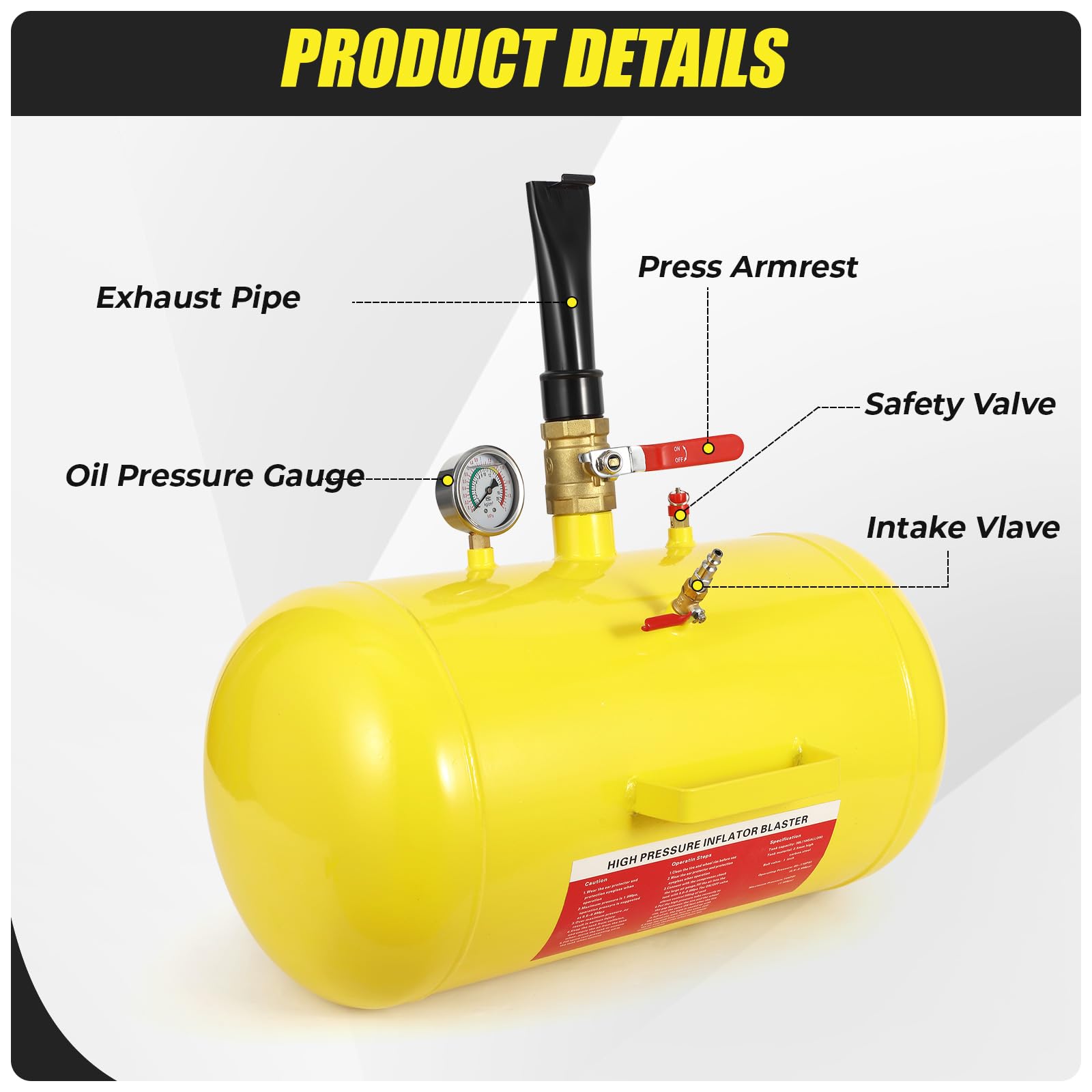 Garvee 5 Gallon Air Tire Bead Seater, Tire Bead Blaster w/Pressure Gauge & Handle, 145PSI Tire Burst Inflation Sealer Seater, Blaster Tool Seating Tire Inflator Car Truck ATV Tank