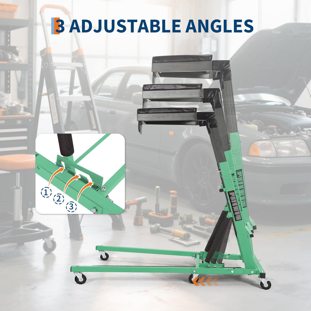 Garvee Top Automotive Creeper Adjustable Height 49.21-68.89" 400 LBS Capacity 6 Swivel Casters Steel Frame Foldable Garage Use