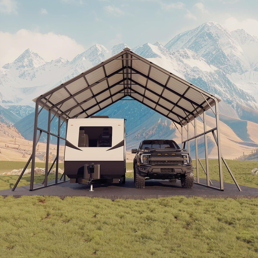 Garvee 20 x 20 ft Metal Carport Kit, Heavy-Duty 2-Car Shelter with 120° Vertical Roof, 173 in Peak Height for RVs & Tractors