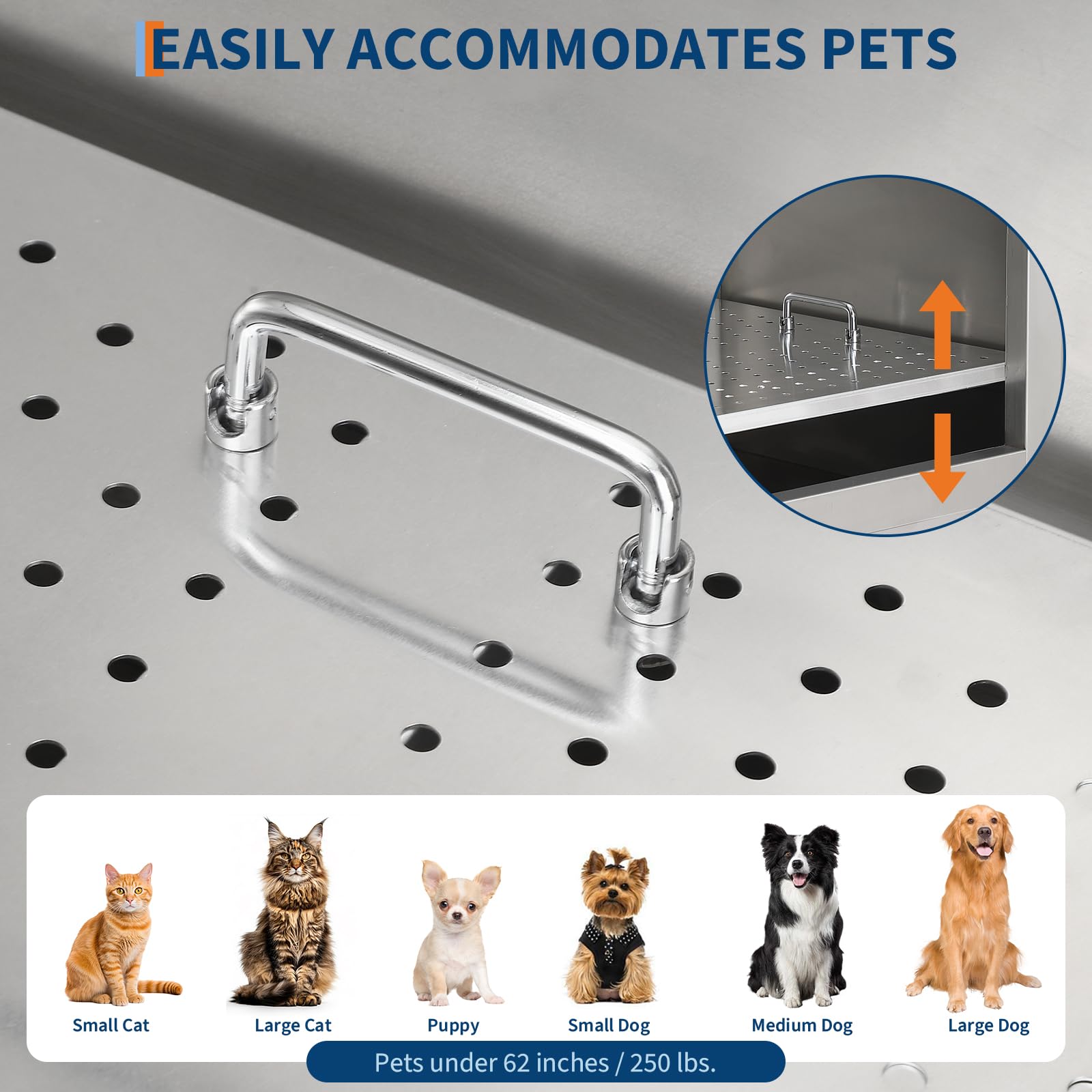 Garvee Pet Dog Bathing Station 60" Stainless Steel Grooming Tub with Adjustable Height & Stairs, Soap Box, Faucet for Large to Small Dogs, Home Use