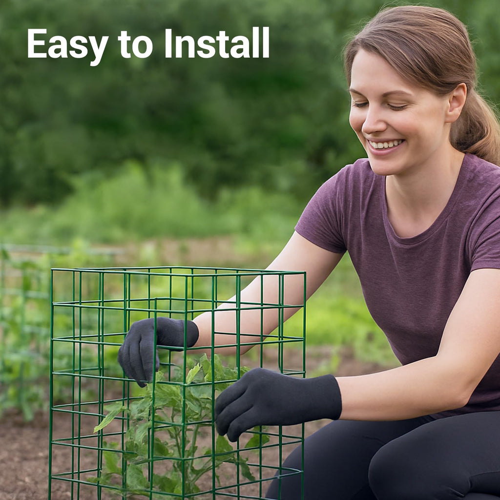 Garvee 18-Pack Heavy Duty Plant Covers with Stakes - Rust-Proof Coated Steel - Adjustable Cylindrical & Rectangular Cages - Includes Stakes, Ties, Gloves - Garden Protection for Vegetables & Flowers
