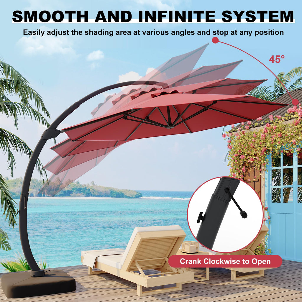 Garvee 11FT Cantilever Patio Umbrella 360° Rotation Infinite Tilt Aluminum Frame Water-Repellent Fabric Heavy-Duty Base for Outdoor Patio Poolside