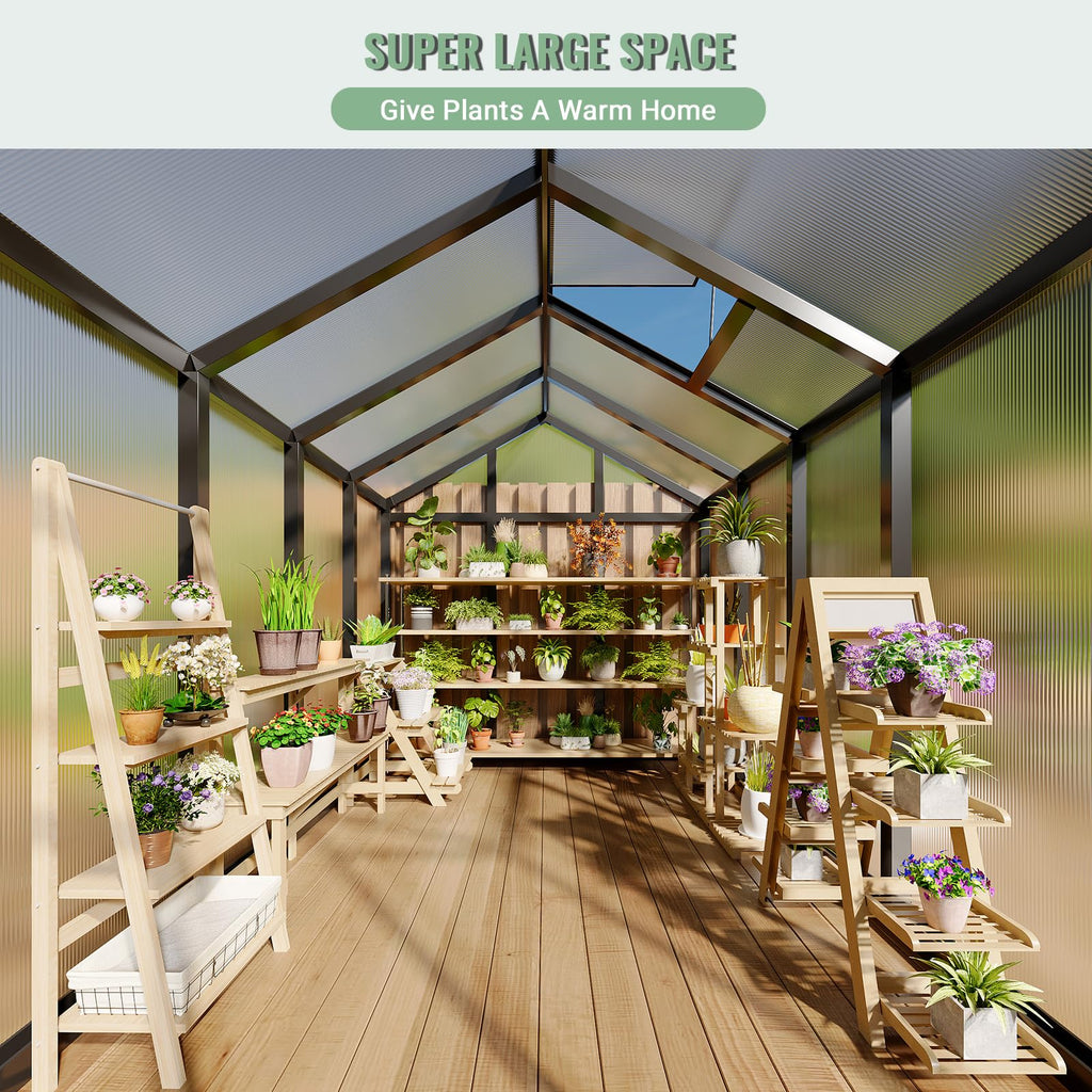 Garvee 6'x8' Polycarbonate Greenhouse with Aluminum Frame - Lockable Door & Adjustable Roof Vent for Backyard Garden, Patio, Outdoor Use, Black