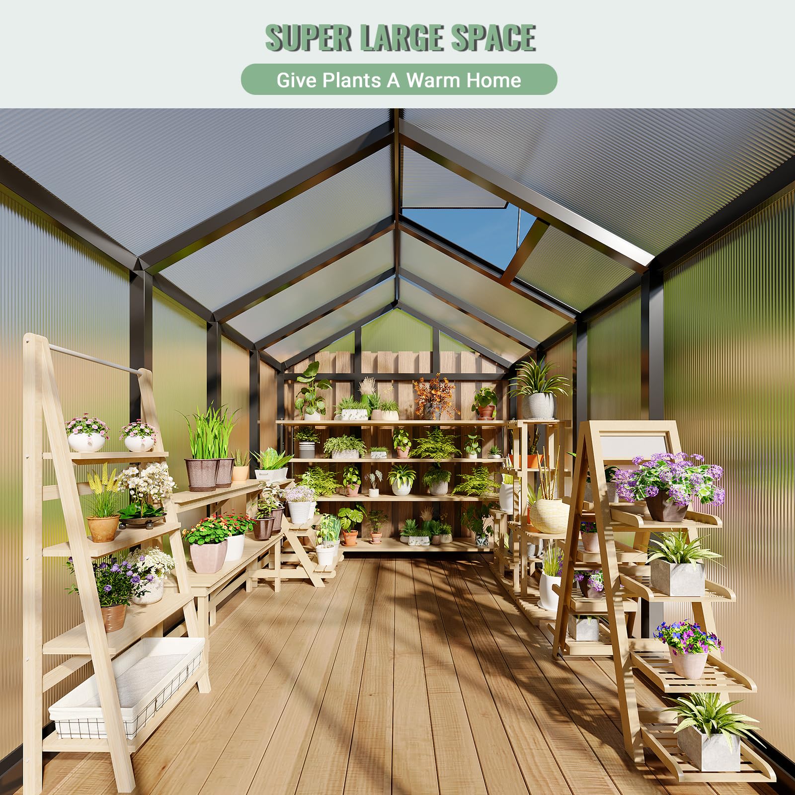 Garvee 6'x8' Polycarbonate Greenhouse with Aluminum Frame - Lockable Door & Adjustable Roof Vent for Backyard Garden, Patio, Outdoor Use, Black