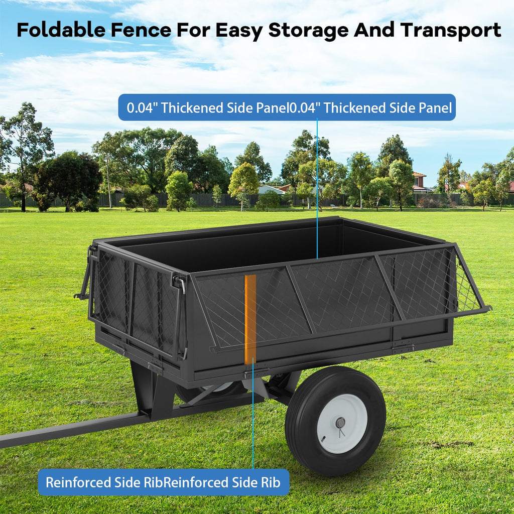 Garvee Heavy Duty Utility Trailer for ATV UTV 750lbs Capacity, 17 Cu. Ft. Bed, Removable Sides, Steel Frame, Pneumatic Tires, Hitch Compatible, Yard and Farm Use