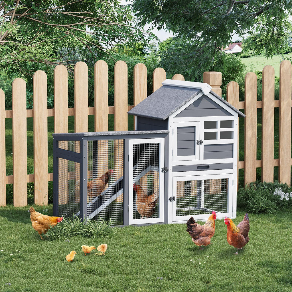 Garvee 2-Story Wooden Rabbit Hutch with Waterproof Roof, Pull-Out Tray, Lockable Doors, Anti-Chewing Metal, Indoor Outdoor Small Pet Cage