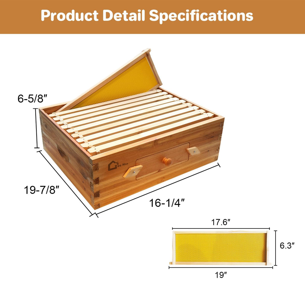 Garvee 10-Frame Medium Super Bee Hive Box Langstroth Compatible Beeswax Coated Cedarwood Transparent Window Ventilated Observation Tool-Free Assembly Outdoor Beekeeping