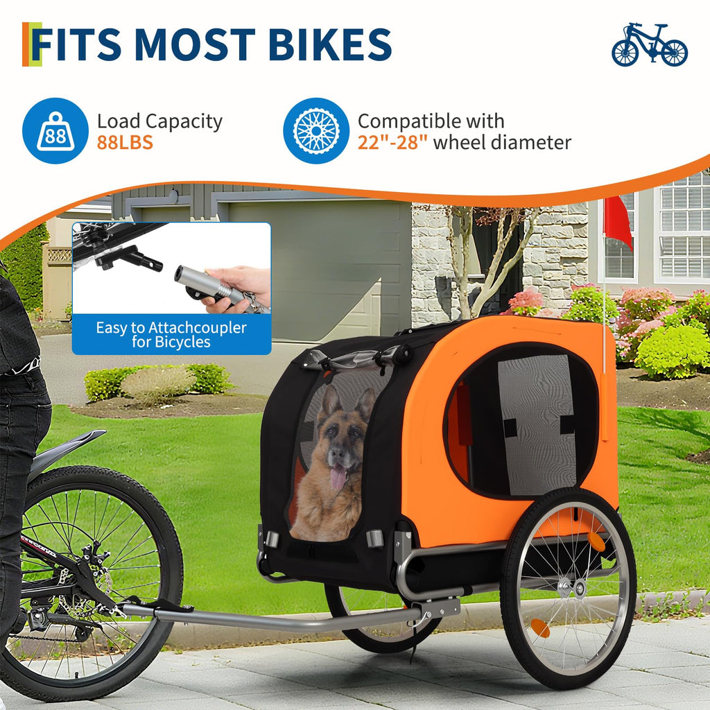 Garvee Dog Bike Trailer, Cargo Cycle Trailer, Quick-Release Wheels Supports 88LBS Easy Folding Carrier for Small Medium Pets Orange