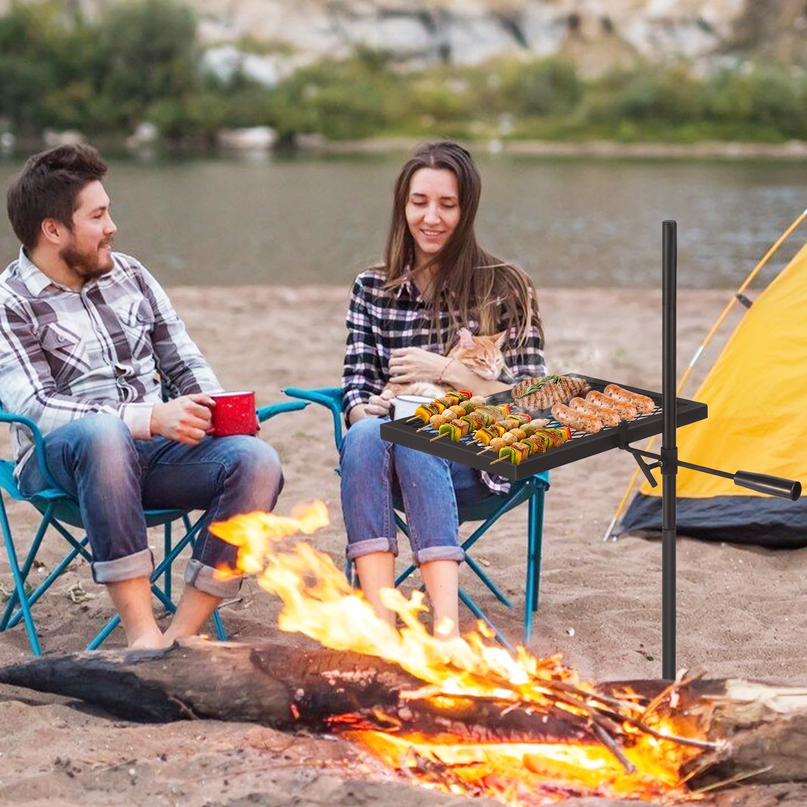 Garvee Alloy Steel Outdoor Grill with 600°F Coating - Heavy-Duty Folding & Freestanding Fire Pit Grates - Complete Accessories Kit - Durable, Portable, Versatile for Camping & Backyard