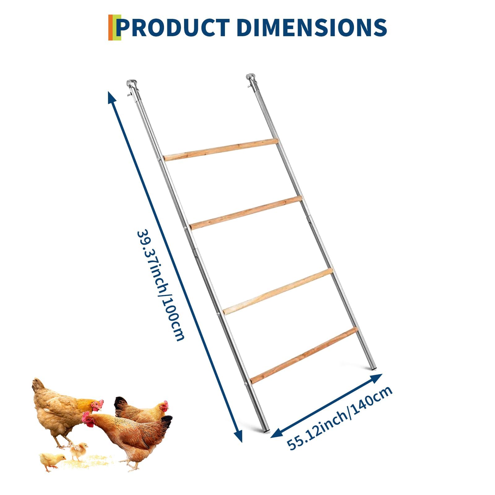 Garvee Chicken Perch for Coop 55x40'' Galvanized Iron & Wood Weatherproof Ladder Design Stable Round Bars Multi-Tier Roosting for Backyard Poultry