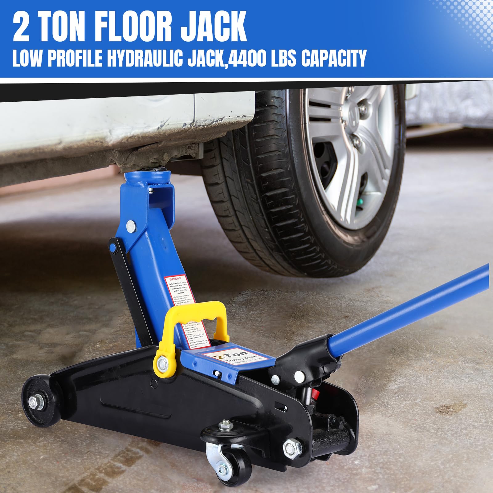 Garvee 2 Ton Hydraulic Floor Jack, Low Profile 4400 Lbs Car Jack, Portable Car Lift Jack, Quick Lift Pump, Heavy Duty Steel Car Hydraulic Trolley Jack , Lift Range 3.35"-13"