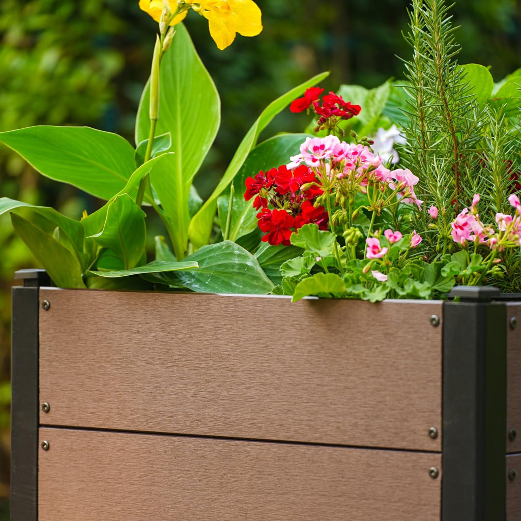Garvee 25" × 25" × 23" Wood-Look Composite Raised Garden Bed, Open-Bottom Planter Box for Vegetables & Herbs, Brown