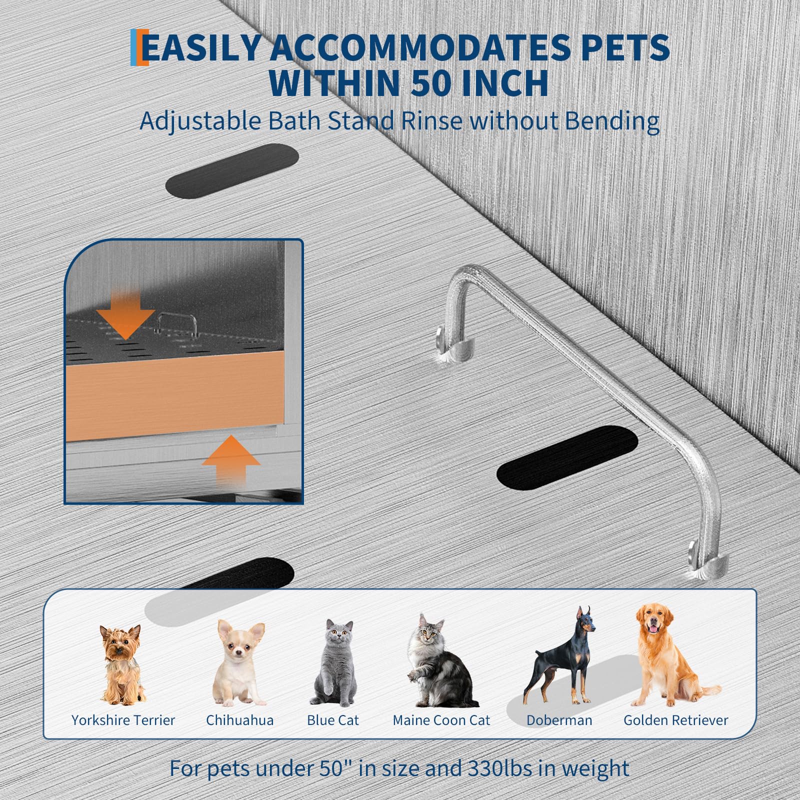 Garvee 50" Stainless Steel Dog Bathing Station, Dogs Washing Bathtub with Non-Slip Stairs & Storage Shelf, Slip-Resistant Floor Grate, Adjustable Platform for Grooming Salon & Home Use, Rightdoor
