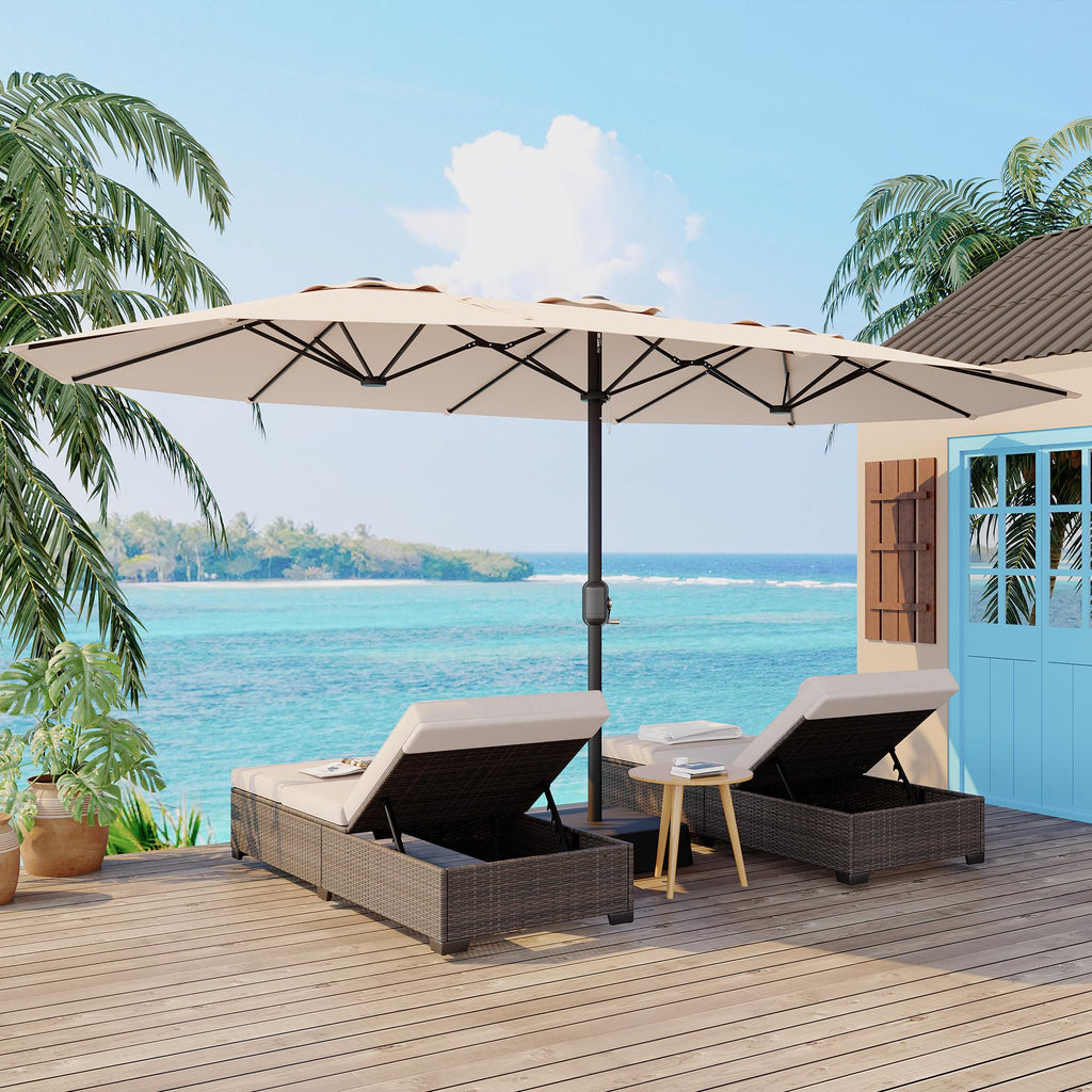 Garvee 15ft Double-Side Rectangular Pool Umbrella with Base - Large 133 sq ft Shade, Manual Crank, 180G Polyester, Rust-Resistant Steel, Safety Buckle - Patio, Poolside, Backyard