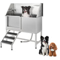 Garvee 50" Professional Stainless Steel Dog Washing Station with Ramp & Sliding Door, 304 Stainless Steel, Non-Slip Grate & Left Stairs, Grooming Salons & Home Use