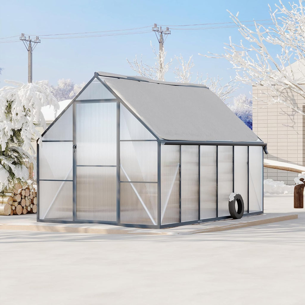 Garvee Greenhouse 8x14 Aluminum Frame Polycarbonate Panels Quick Setup Roof Vent Durable Weather-Resistant Outdoor Gardening