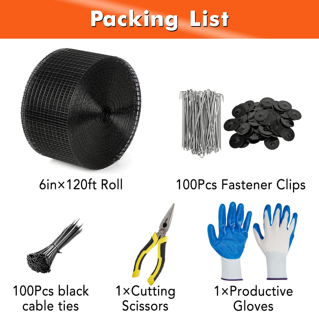 Garvee Solar Panel Bird & Critter Guard Kit 6"x120’ PVC Coated Wire Mesh ½-Inch Grid DIY Installation Fastener Clips Cable Ties for Outdoor Solar Protection