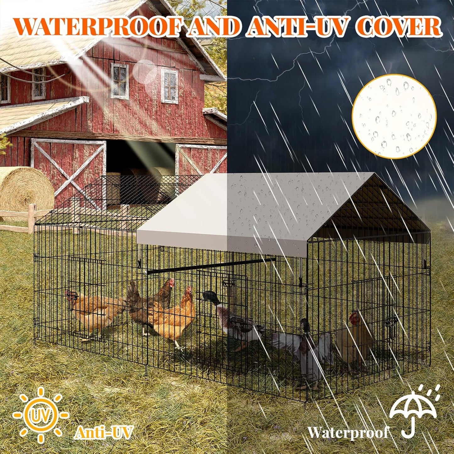 Garvee Chicken Coop 86 in ×40 in Chicken Runs for Yard with Cover Outdoor Metal Chicken Coop for Small Animals Duck Rabbit Hen