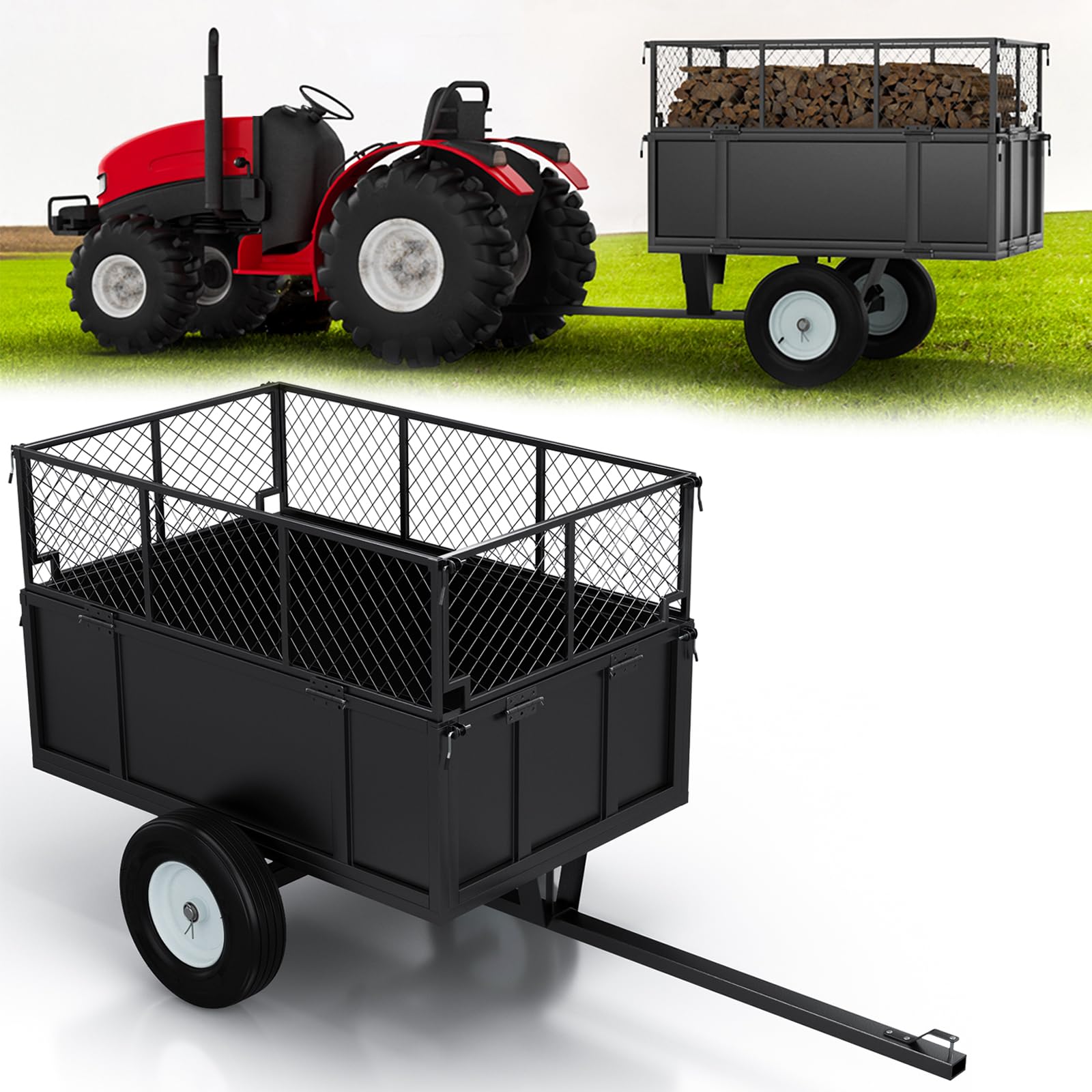 Garvee Heavy Duty Utility Trailer for ATV UTV 750lbs Capacity, 17 Cu. Ft. Bed, Removable Sides, Steel Frame, Pneumatic Tires, Hitch Compatible, Yard and Farm Use