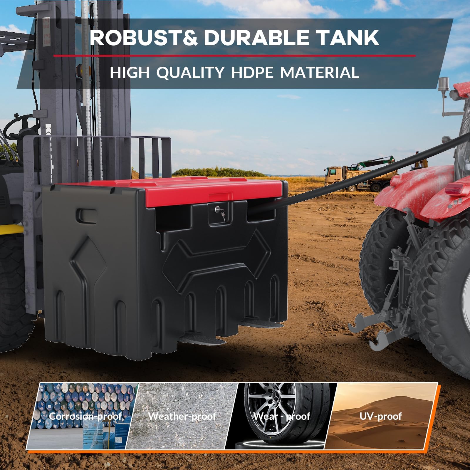 Garvee 52 Gallon Portable Diesel Fuel Tank with 12V Electric Pump, 10 GPM Flow, High-Density PE, Auto Shut-Off Nozzle, 13ft Hose, Forklift Compatible, for Agriculture & Construction