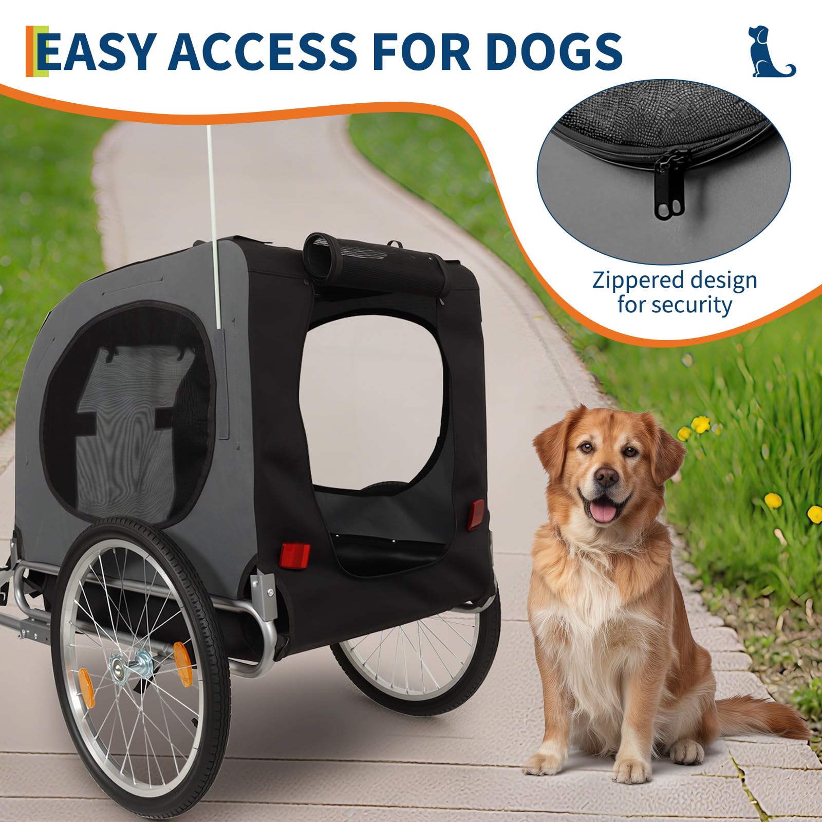 Garvee Dog Bike Trailer, Dog Trailer for Bicycle E-bike, Cargo Cycle Trailers with Coupler, Quick-Release Wheels, Supports up to 88LBS, Easy Folding Bike Carrier for Small/Medium Pets, Grey