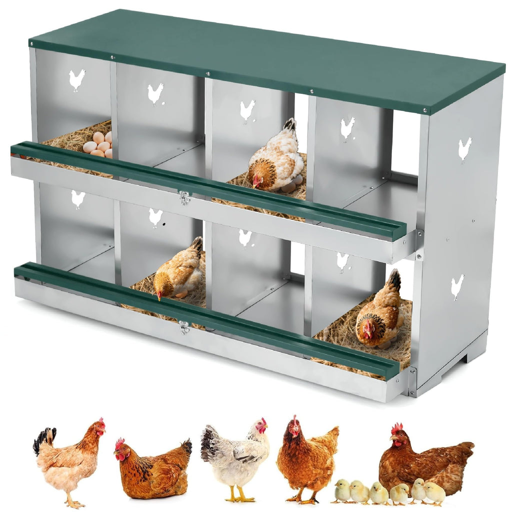 Garvee Chicken Nesting Box 8 Holes Heavy Duty Galvanized Steel Two-Tier Egg Collection Manual Included for Chicken Coop