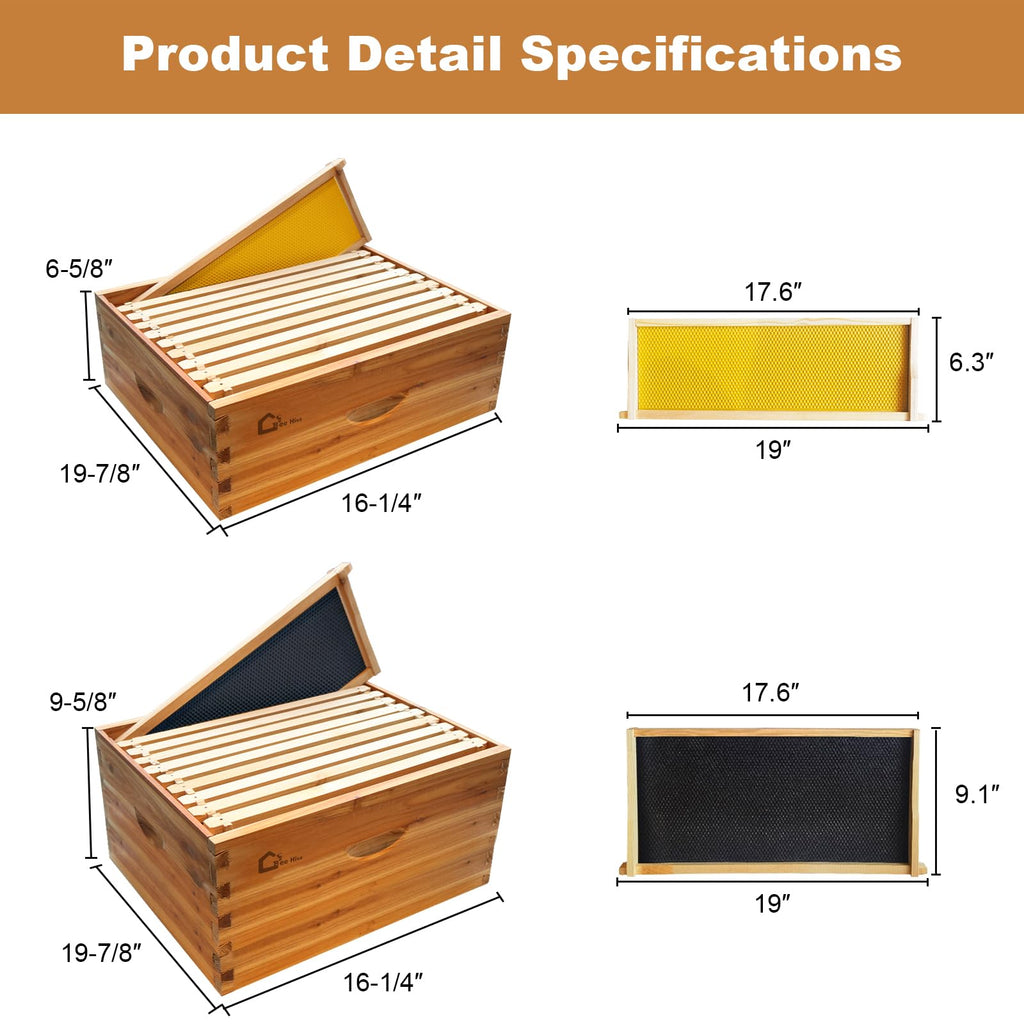 Garvee 10-Frame Langstroth Beehive Kit with Beeswax Coated Frames, Cedarwood, Dovetail Joints, Waterproof Cover, 2 Deep & 1 Medium Box, Beginner Friendly