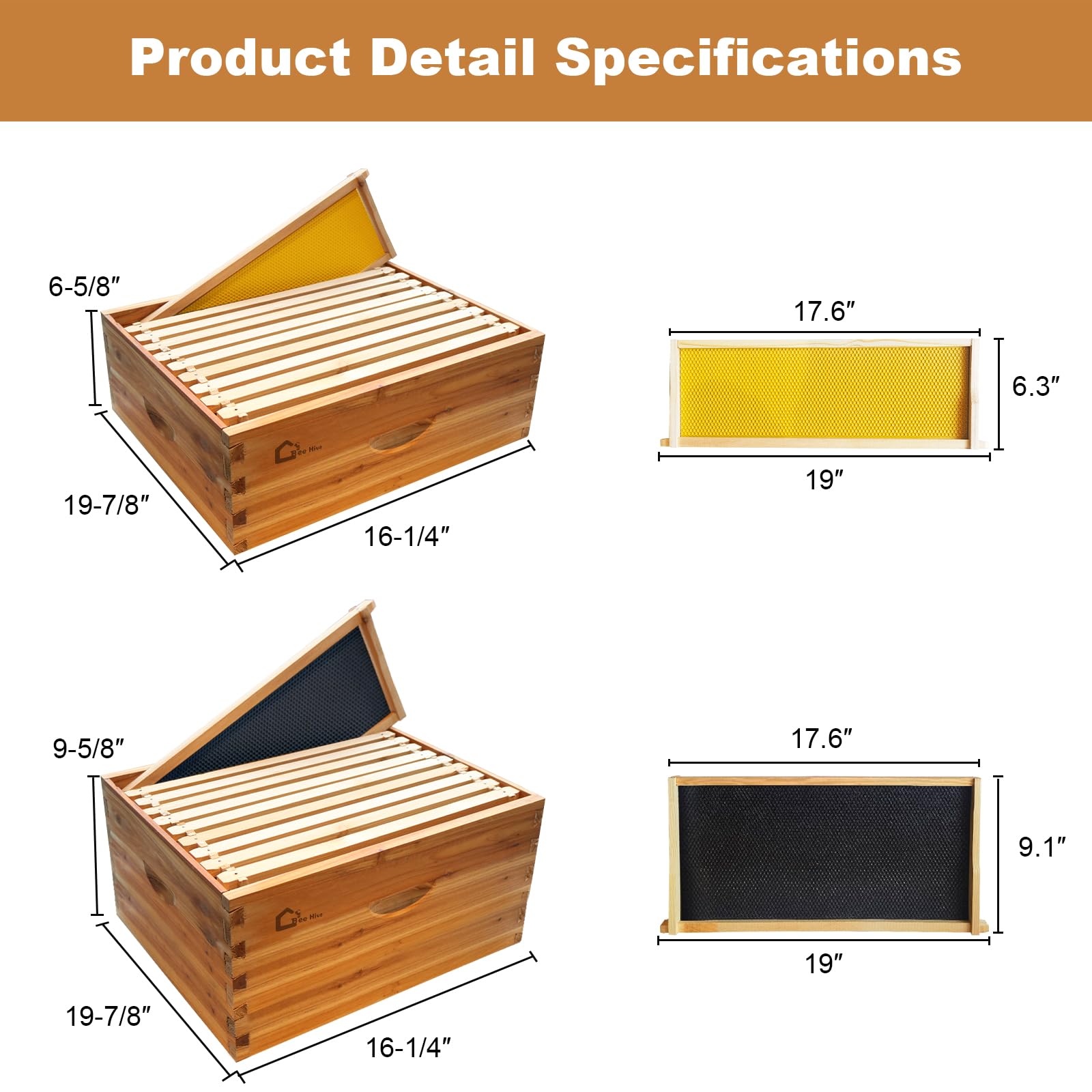 Garvee 10-Frame Langstroth Beehive Kit with Beeswax Coated Frames, Cedarwood, Dovetail Joints, Waterproof Cover, 2 Deep & 1 Medium Box, Beginner Friendly