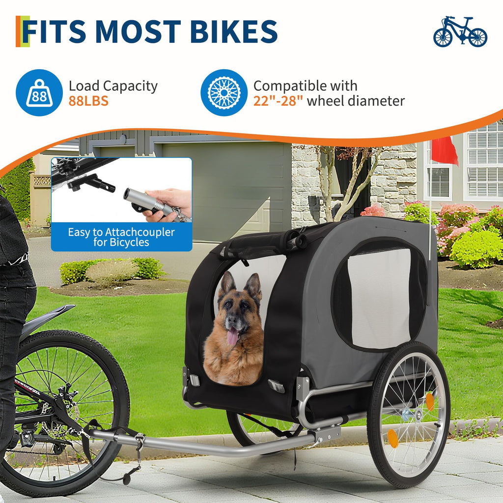 Garvee Dog Bike Trailer, Dog Trailer for Bicycle E-bike, Cargo Cycle Trailers with Coupler, Quick-Release Wheels, Supports up to 88LBS, Easy Folding Bike Carrier for Small/Medium Pets, Grey