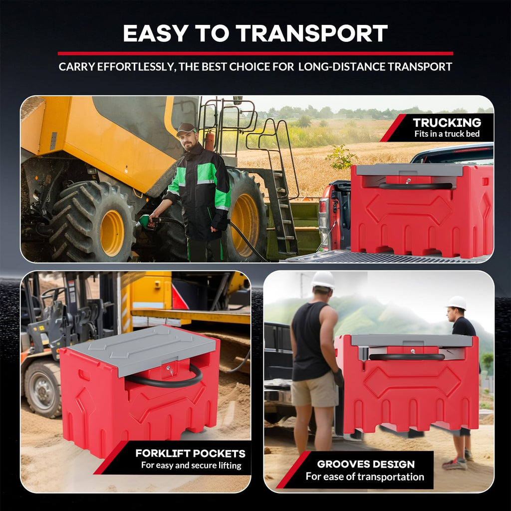 Garvee 52 Gallon Portable Diesel Fuel Tank with 12V Electric Pump, 10 GPM Flow, Durable PE Material, Auto Shut-Off Nozzle, 13ft Hose, Forklift Compatible for Agriculture