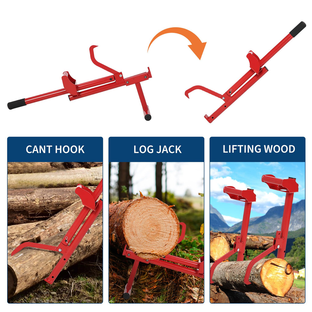 Garvee 3-IN-1 Logging Tool Cant Hook Log Hauler Timberjack Carbon Steel Red Durable Versatile Firewood Harvesting