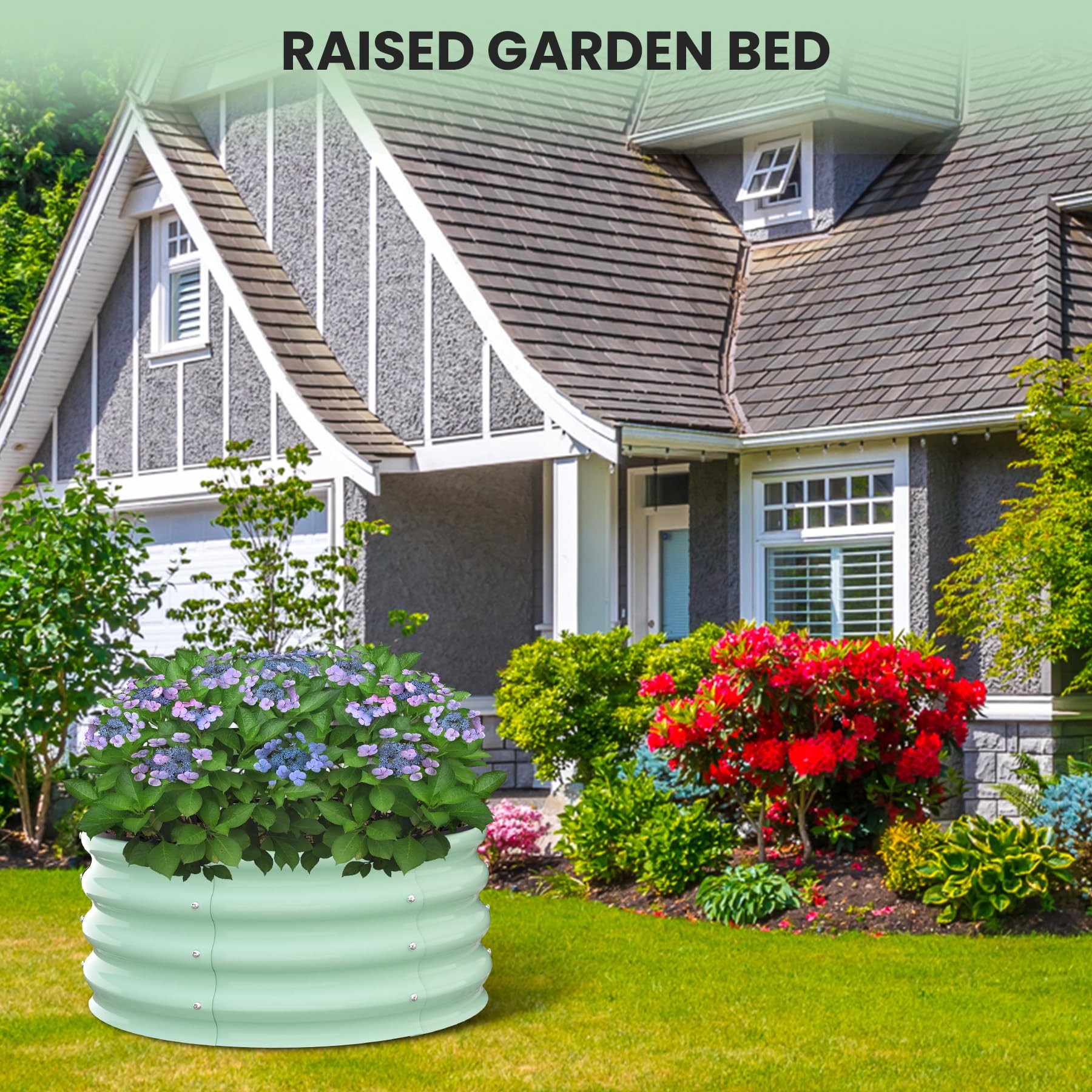 Garvee Round Galvanized Raised Garden Bed - Heavy-Duty Steel, Open Bottom Design - 2FT/3FT/4FT Sizes - Safety Corners - Outdoor Flower & Vegetable Gardening